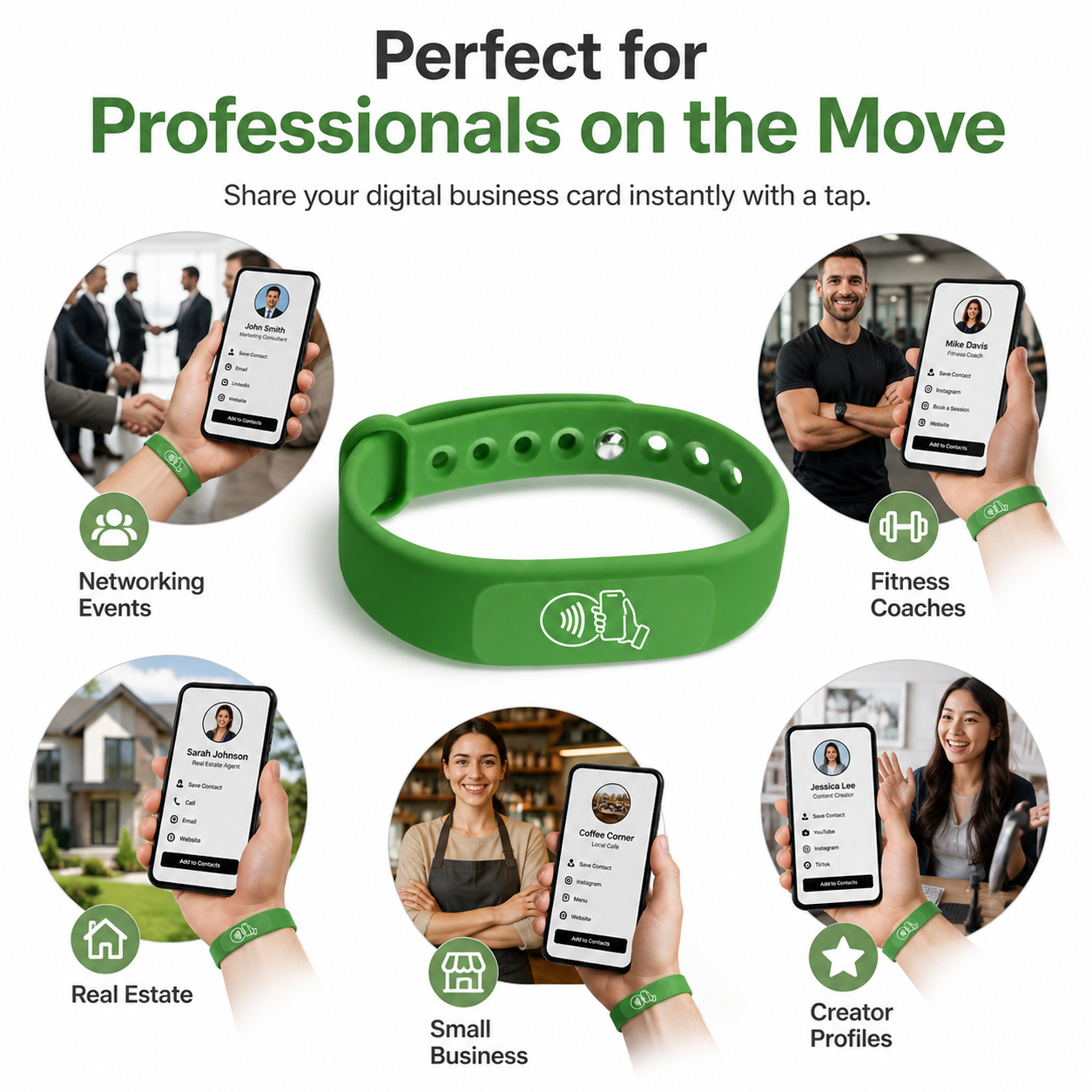 NFC + QR Digital Business Card Wristband - Green