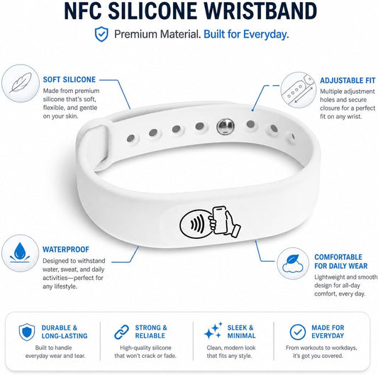 NFC + QR Digital Business Card Wristband - White