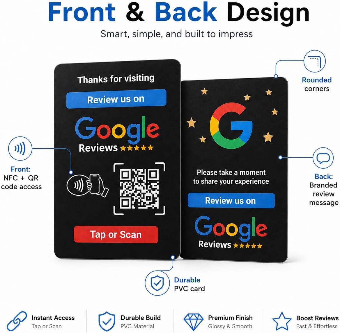 Google Review NFC + QR Card - Black