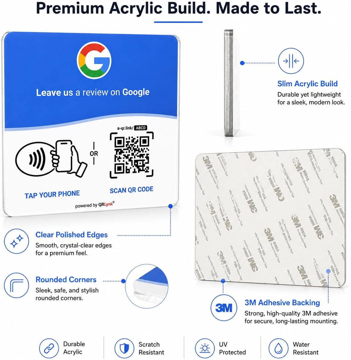 Google Review NFC + QR Display Plate - Blue
