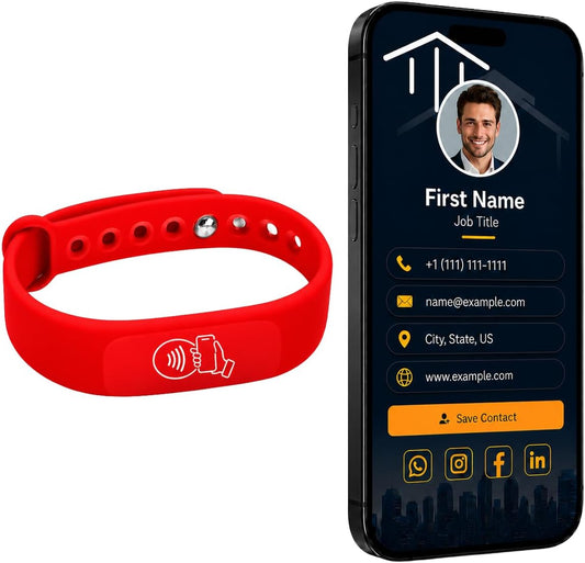 NFC + QR Digital Business Card Wristband - Red