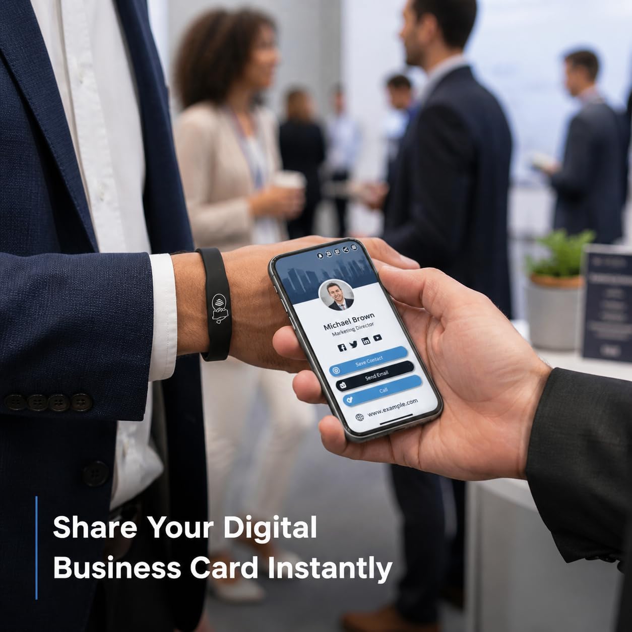 NFC + QR Digital Business Card Wristband - Black