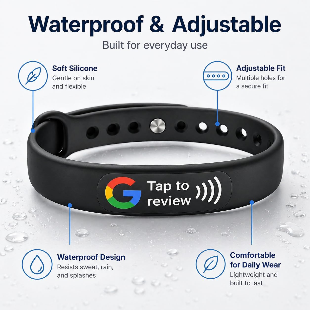 NFC + QR Google Review Wristband - Black