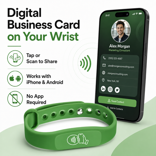 NFC + QR Digital Business Card Wristband - Green