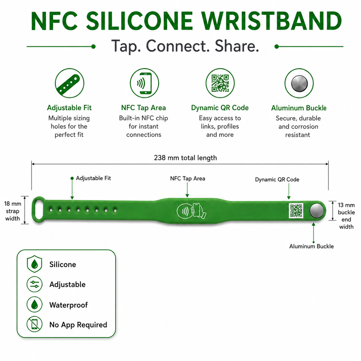 NFC + QR Digital Business Card Wristband - Green