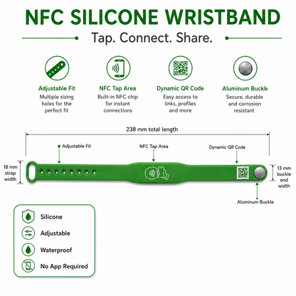 NFC + QR Digital Business Card Wristband - Green