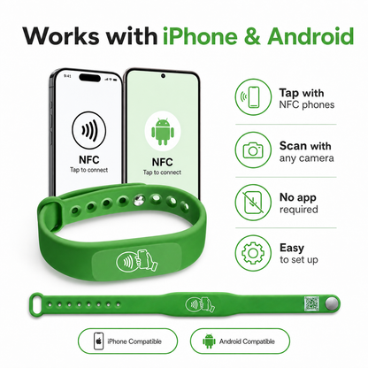 NFC + QR Digital Business Card Wristband - Green