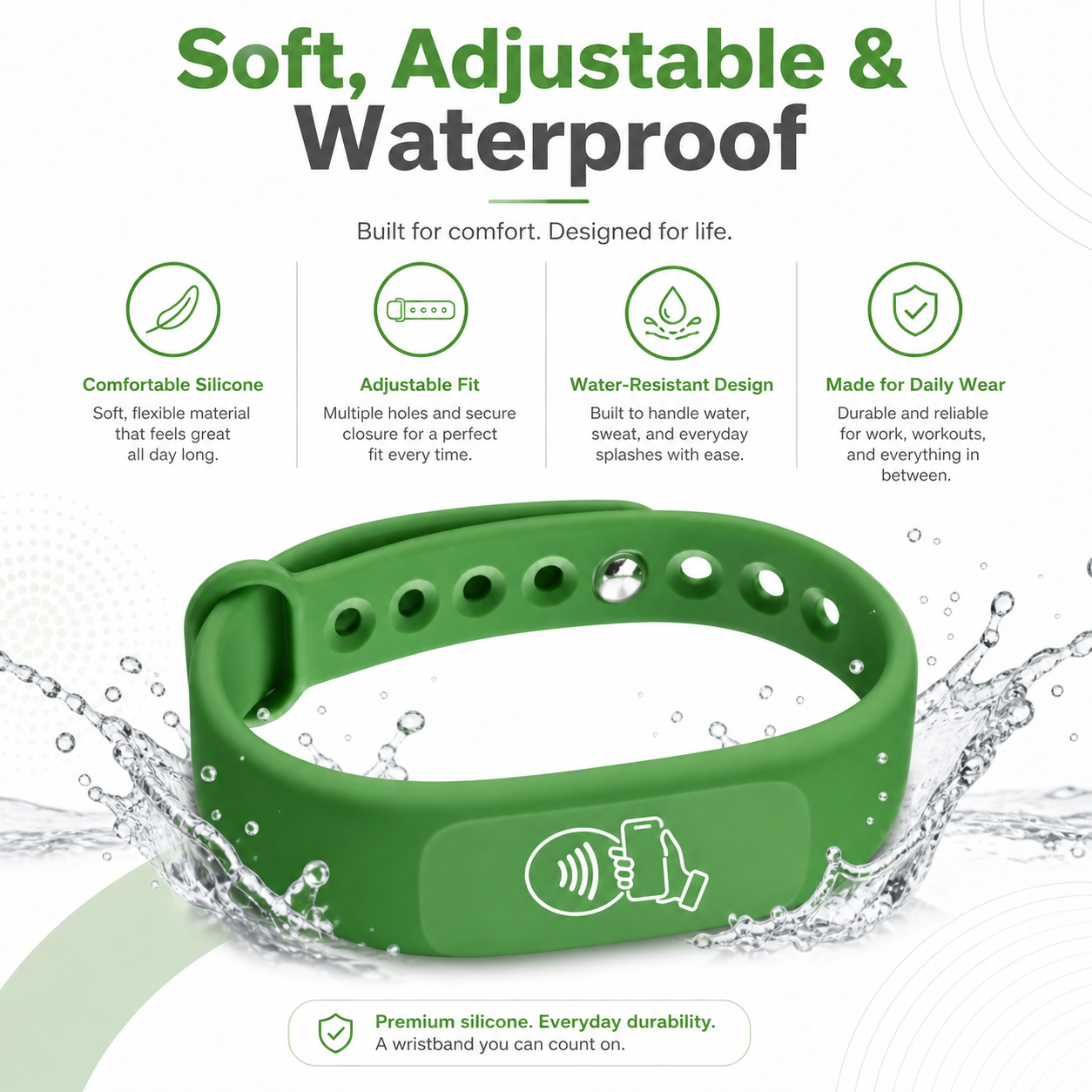 NFC + QR Digital Business Card Wristband - Green