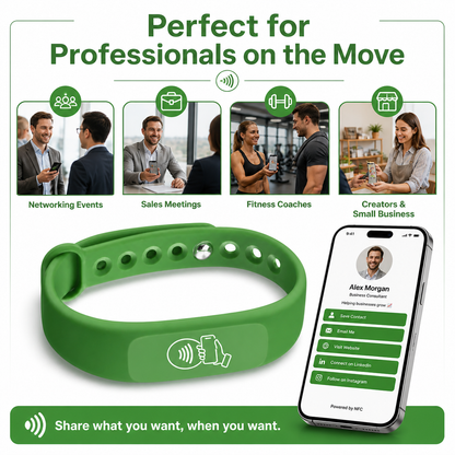 NFC + QR Digital Business Card Wristband - Green