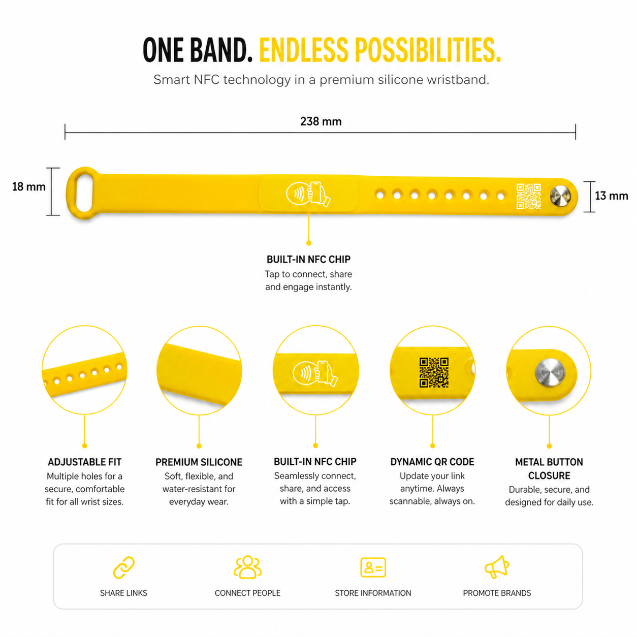 NFC + QR Digital Business Card Wristband - Yellow