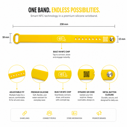 NFC + QR Digital Business Card Wristband - Yellow