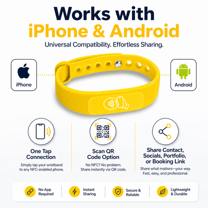 NFC + QR Digital Business Card Wristband - Yellow