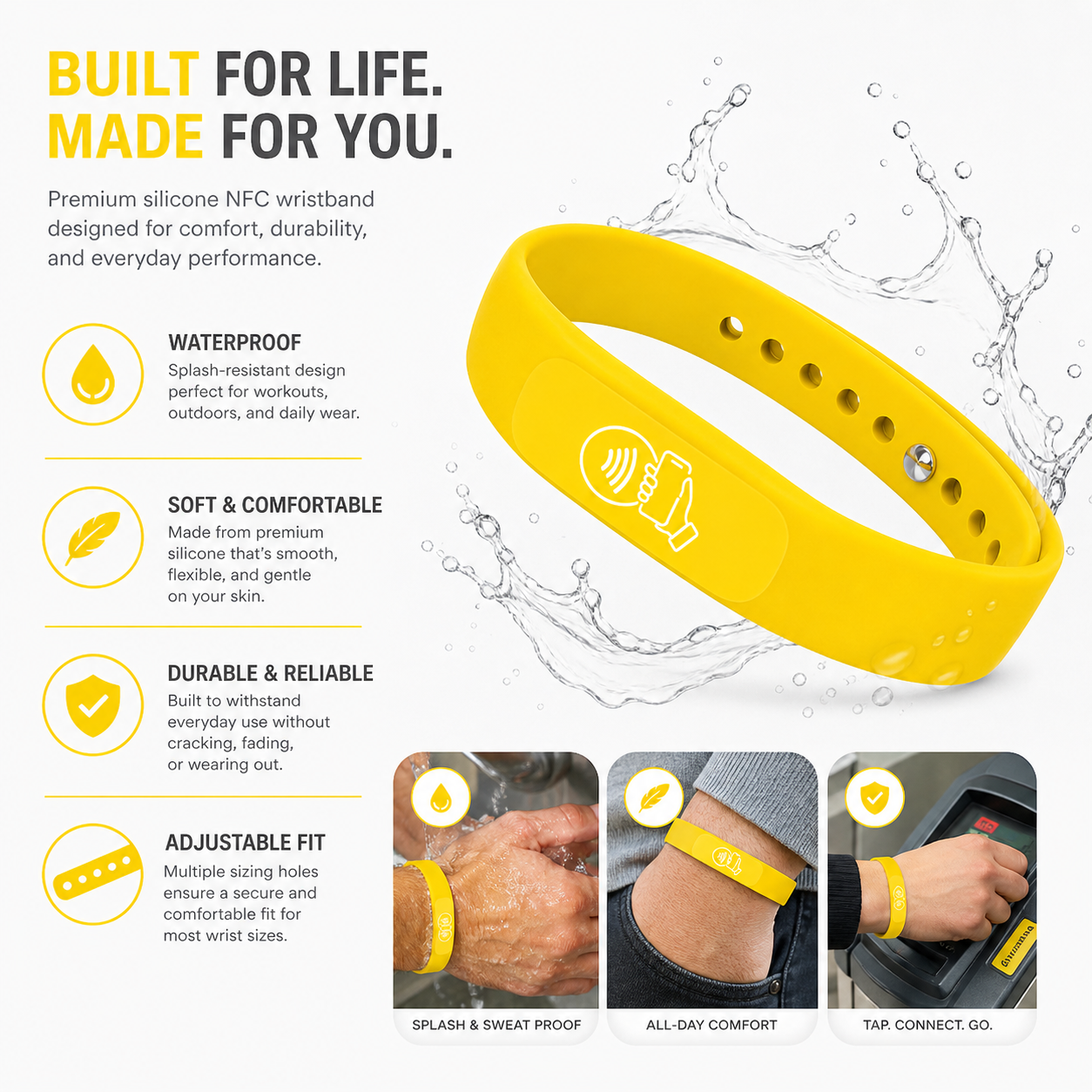 NFC + QR Digital Business Card Wristband - Yellow