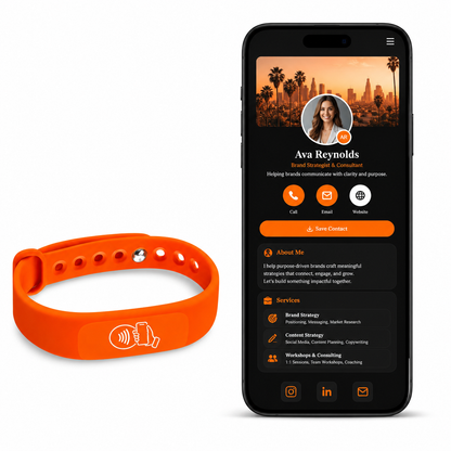 NFC + QR Digital Business Card Wristband - Orange