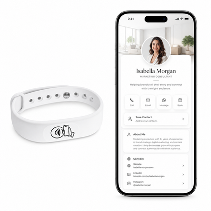 NFC + QR Digital Business Card Wristband - White