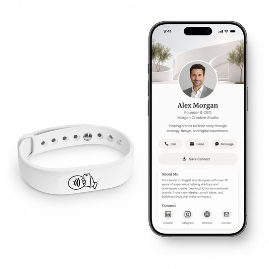 NFC + QR Digital Business Card Wristband - White