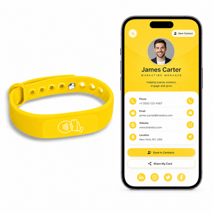 NFC + QR Digital Business Card Wristband - Yellow