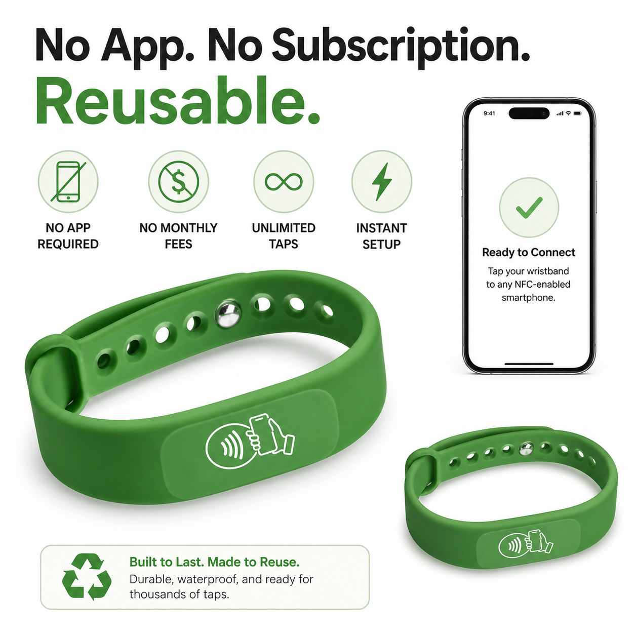 NFC + QR Digital Business Card Wristband - Green