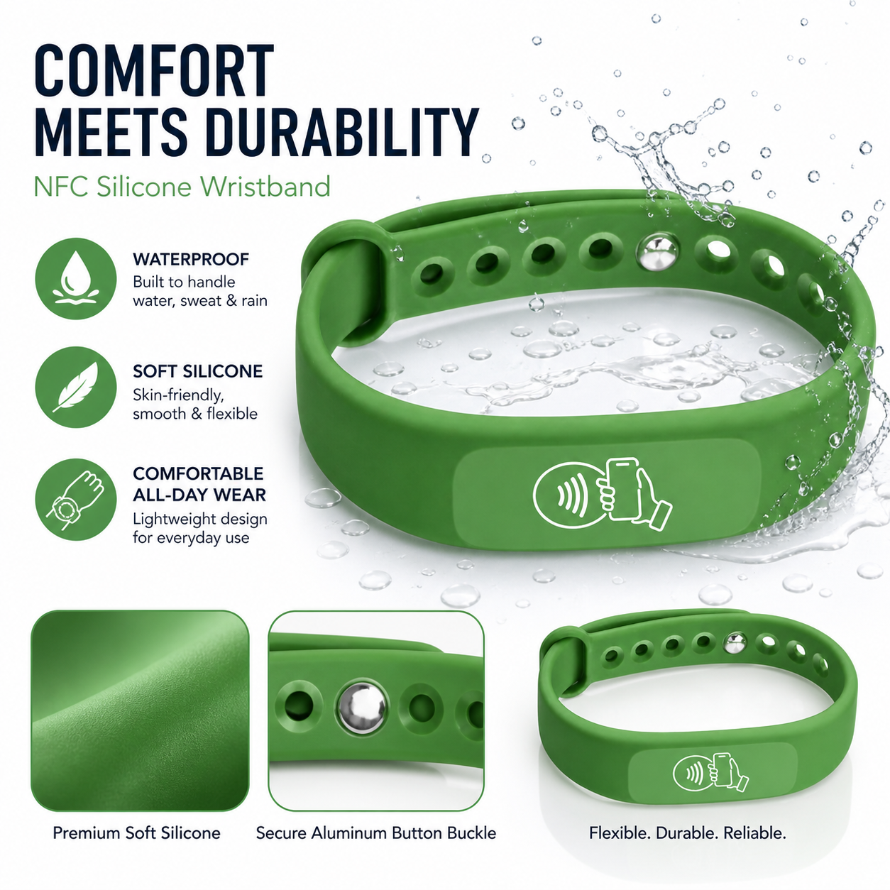 NFC + QR Digital Business Card Wristband - Green