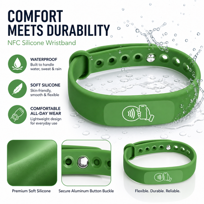 NFC + QR Digital Business Card Wristband - Green