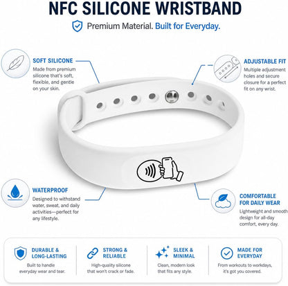 NFC + QR Digital Business Card Wristband - White