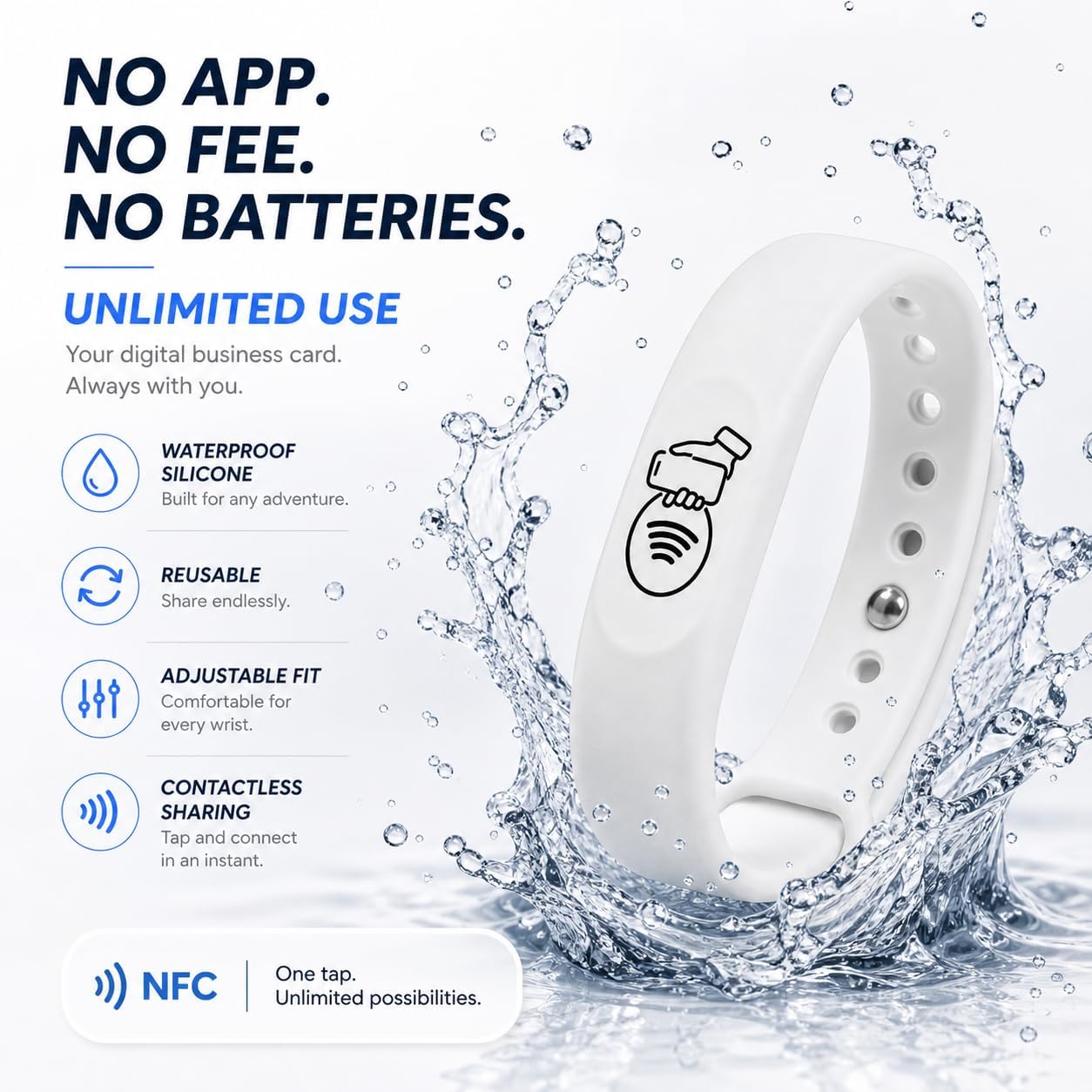 NFC + QR Digital Business Card Wristband - White