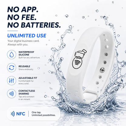 NFC + QR Digital Business Card Wristband - White