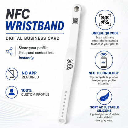 NFC + QR Digital Business Card Wristband - White