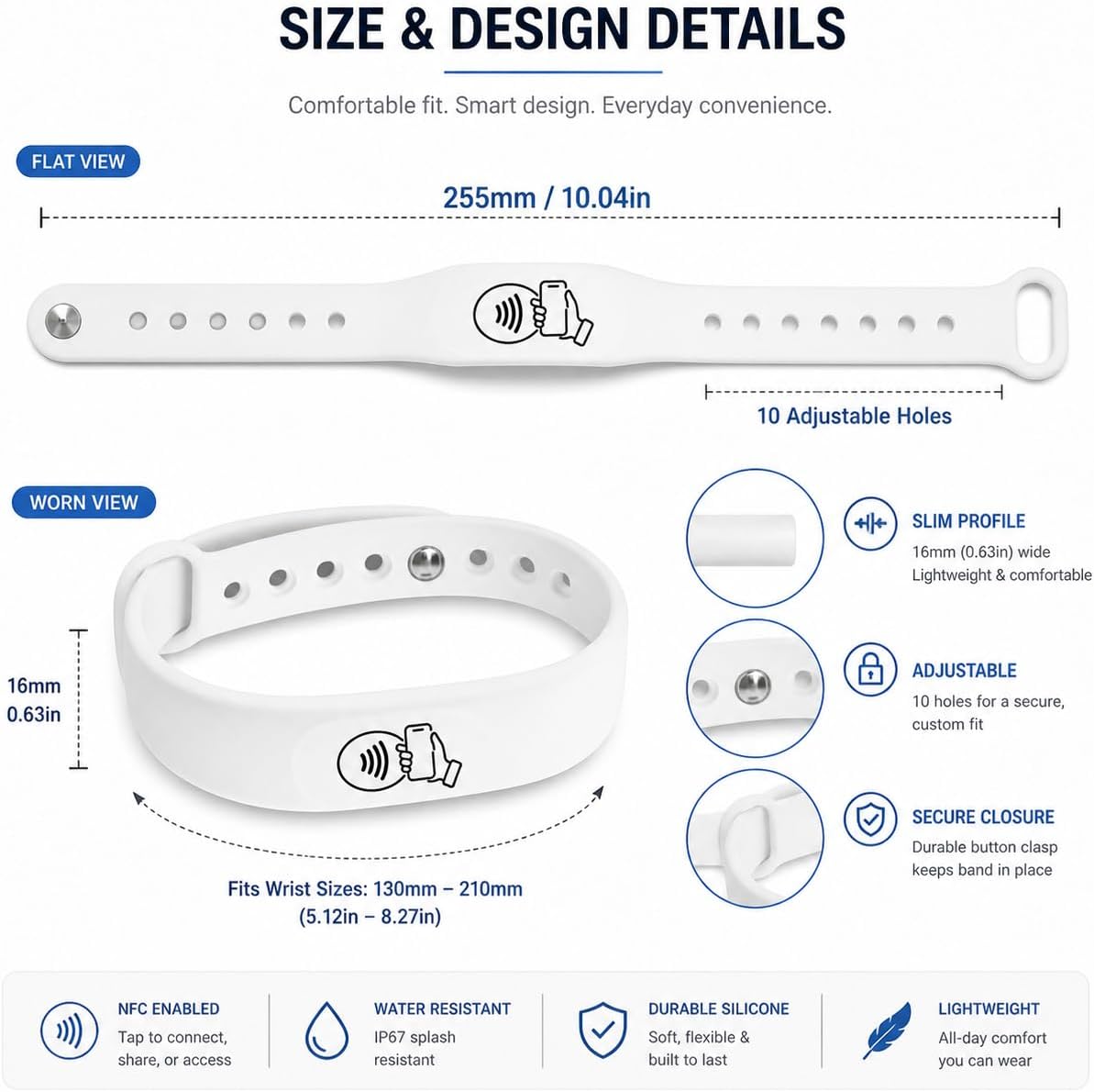NFC + QR Digital Business Card Wristband - White