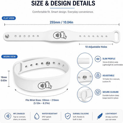 NFC + QR Digital Business Card Wristband - White