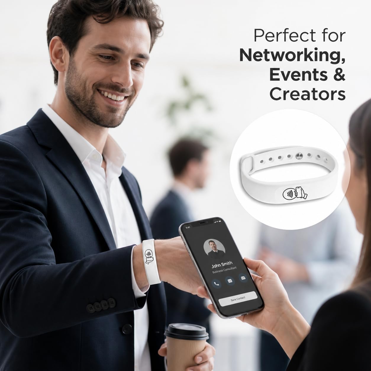 NFC + QR Digital Business Card Wristband - White