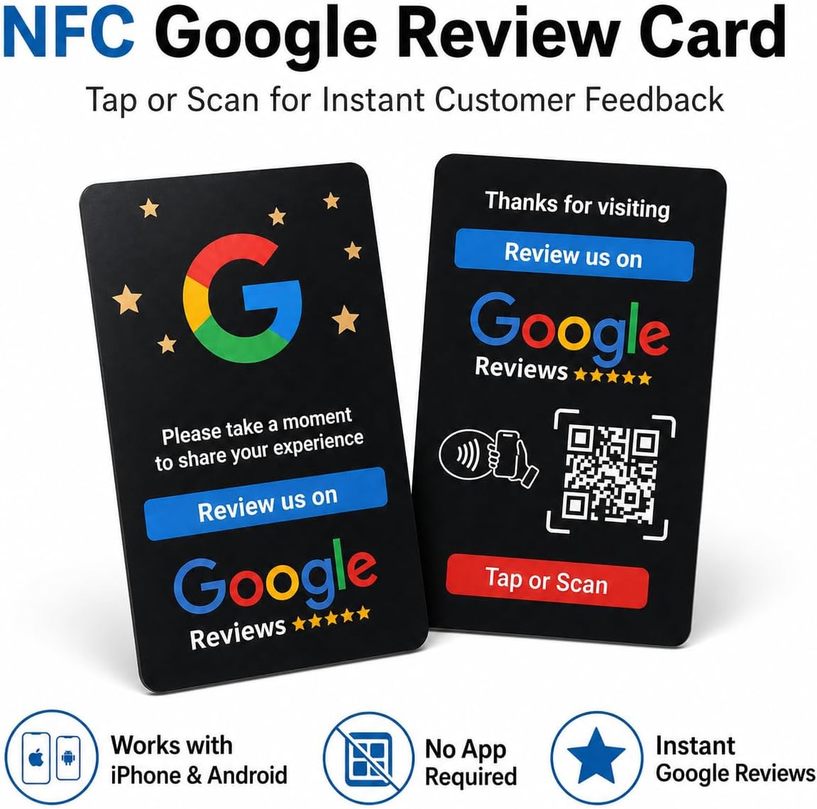 Google Review NFC + QR Card - Black