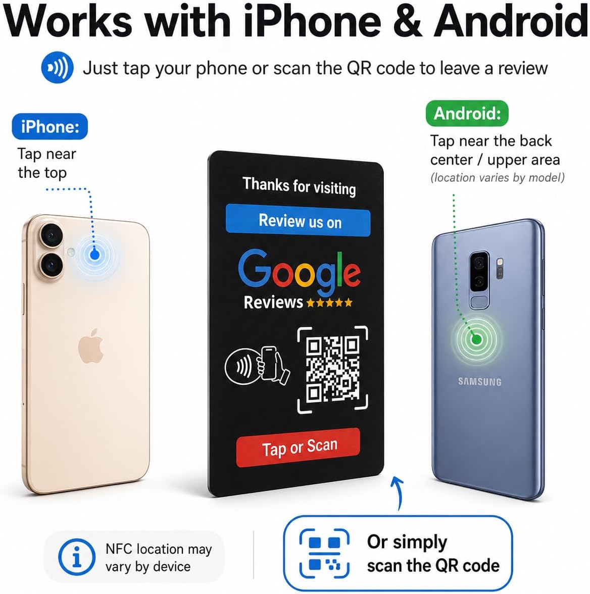Google Review NFC + QR Card - Black