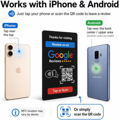 Google Review NFC + QR Card - Black