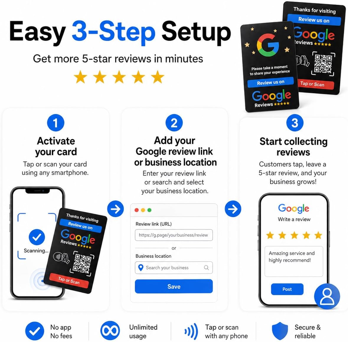 Google Review NFC + QR Card - Black