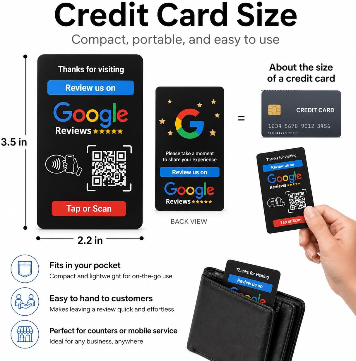 Google Review NFC + QR Card - Black