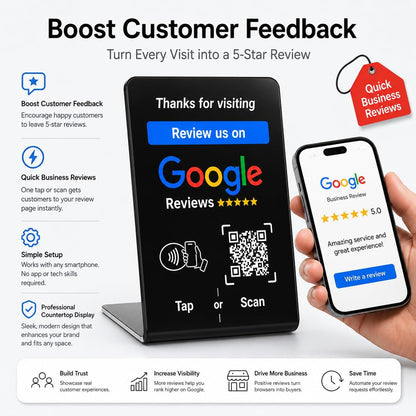 Google Review NFC + QR Counter Stand - Black