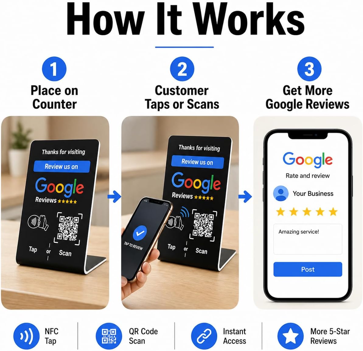 Google Review NFC + QR Counter Stand - Black