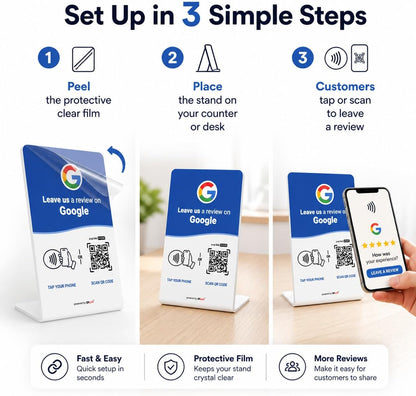 Google Review NFC + QR Counter Stand - Blue
