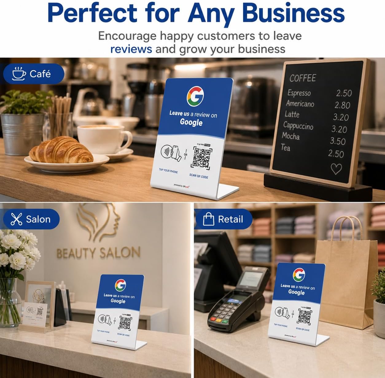 Google Review NFC + QR Counter Stand - Blue
