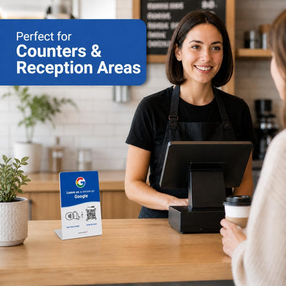 Google Review NFC + QR Counter Stand - Blue