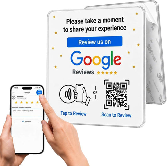 Google Review NFC + QR Display Plate - White