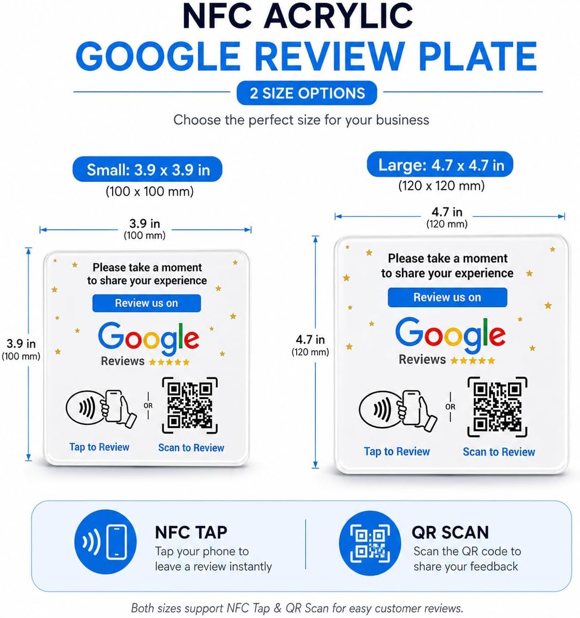 Google Review NFC + QR Display Plate - White