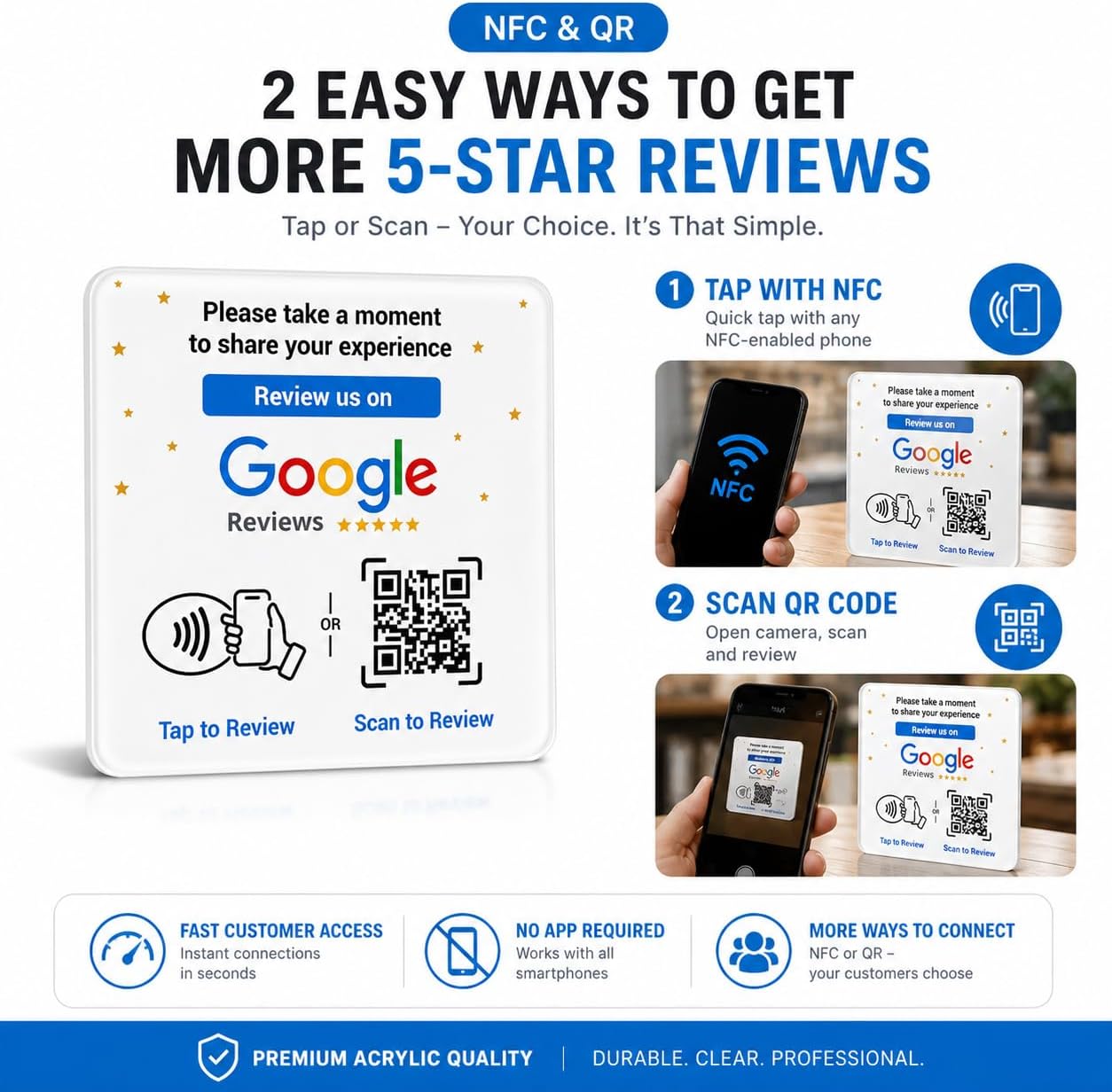 Google Review NFC + QR Display Plate - White