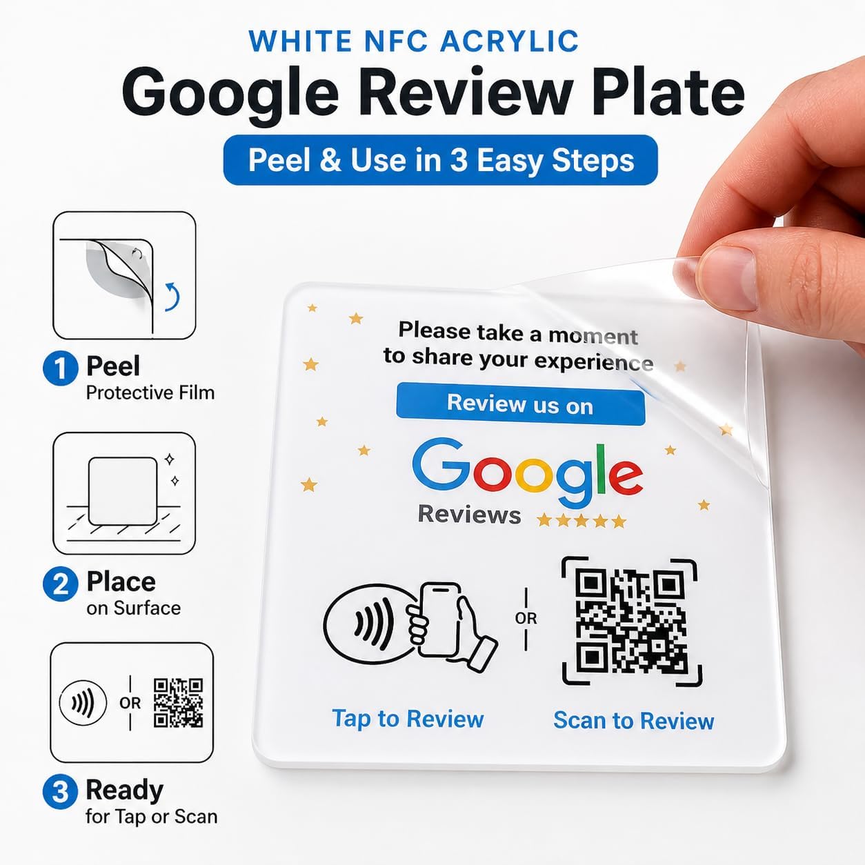 Google Review NFC + QR Display Plate - White