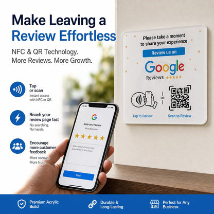 Google Review NFC + QR Display Plate - White