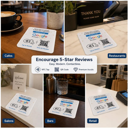 Google Review NFC + QR Display Plate - White