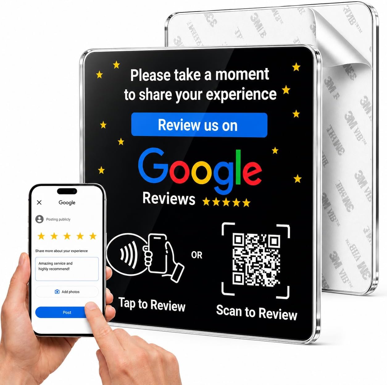 Google Review NFC + QR Display Plate - Black