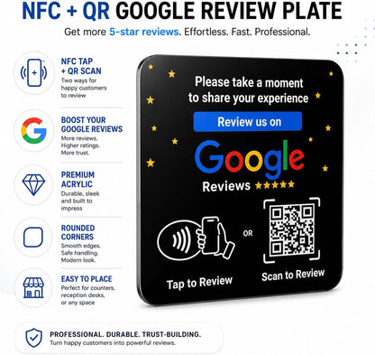 Google Review NFC + QR Display Plate - Black
