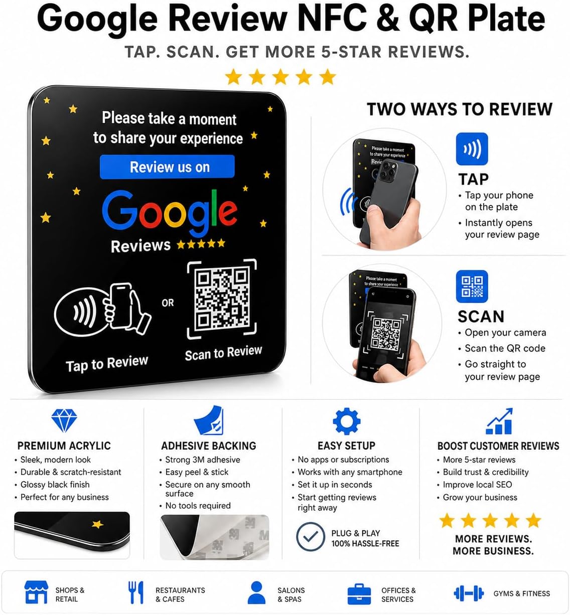Google Review NFC + QR Display Plate - Black